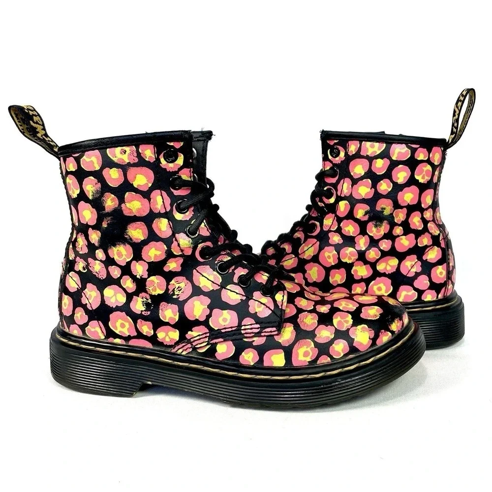 Dr. Martens 1460 Kids Size 1 Pink‎ Leopard Print Side Zip Boots